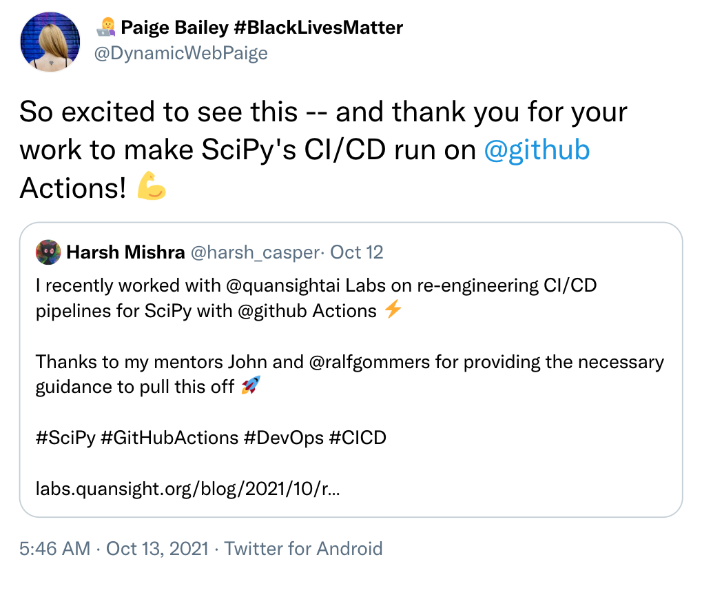 Re-engineering CI/CD pipelines for SciPy with GitHub Actions tweet